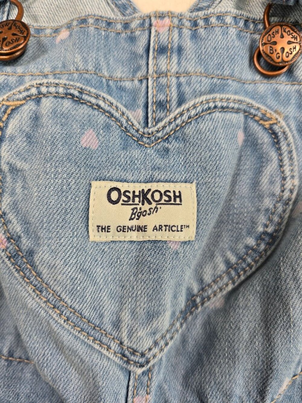 OshKosh Bgosh Toddler Denim Overalls 2T Heart Print 100% Cotton - Picture 2 of 6